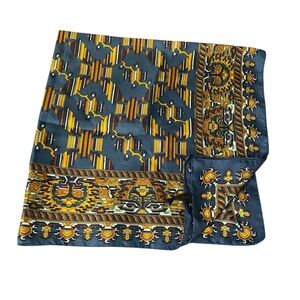 The Art of the Scarf Blue and Gold Geometric Patterned Scarf